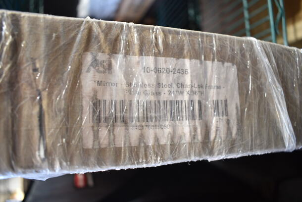 BRAND NEW SCRATCH AND DENT! ASI 10-0620-2436 Plate Glass Mirror with Stainless Steel, Chan-Lok Frame, 24" W x 36" T - Image 3 of 3