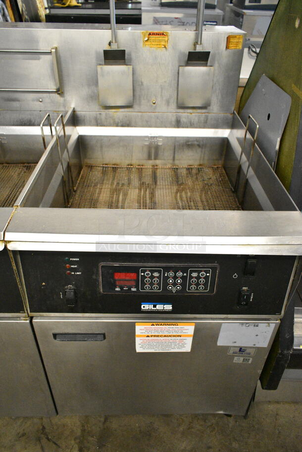 Giles EOF-24 Stainless Steel Commercial Electric Powered 3 Bay Fryer w/ Giles EOF-BIB Dumping Station and 4 Metal Fry Baskets. 480 Volts, 3 Phase. - Image 2 of 12