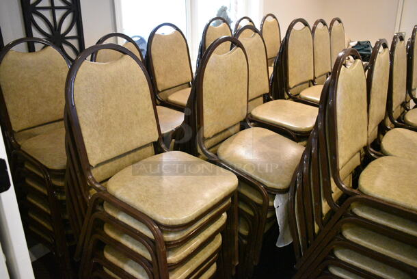 110 Brown Metal Stackable Banquet Chair. 110 Times Your Bid! BUYER MUST REMOVE: Bring Tools and Manpower Needed To Remove This Item. (secondary dining room)  - Image 2 of 4
