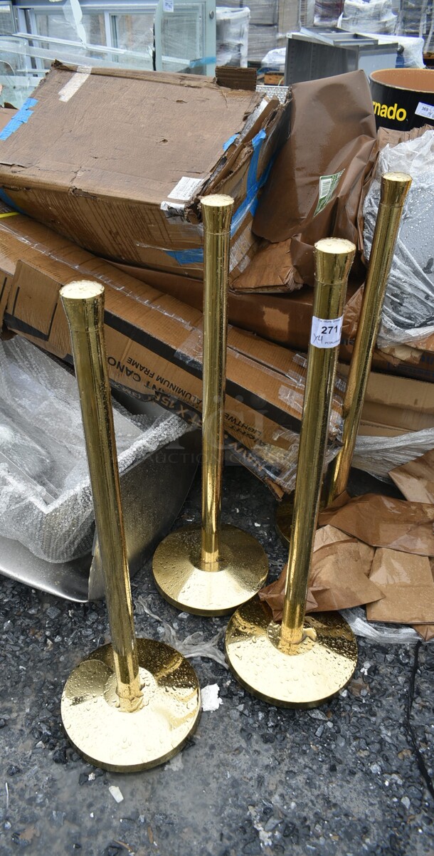 4 BRAND NEW SCRATCH AND DENT! Lancaster Table & Seating 164CRGLD 
Gold 40" Rope-Style Crowd Control / Guidance Stanchion. 4 Times Your Bid!  - Image 2 of 6