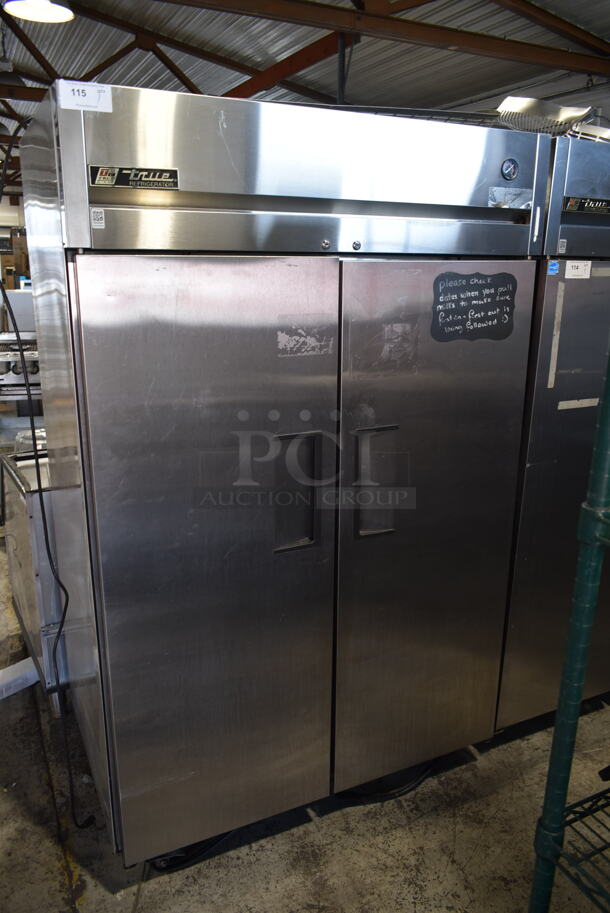 2011 True TG2R-2S ENERGY STAR Stainless Steel Commercial 2 Door Reach In Cooler w/ Poly Coated Racks on Commercial Casters. 115 Volts, 1 Phase. Tested and Working! - Image 1 of 7