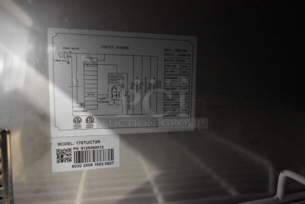 Avantco 178TUC72R Stainless Steel Commercial 3 Door Undercounter Cooler on Commercial Casters. 115 Volts, 1 Phase. Tested and Powers On But Does Not Get Cold - Image 5 of 8