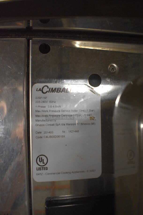 2014 La Cimbali Model S39/1 NF Barsystem Metal Commercial Countertop Automatic Single Group Espresso Machine w/ Hoper and Steam Wand. 208-240 Volts, 1 Phase. 19.5x27.5x34 - Image 4 of 6