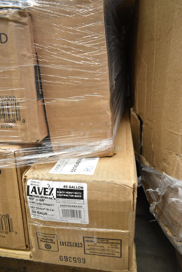 PALLET LOT of 20 BRAND NEW Boxes Including 966UPWIDEB OneUp by Choice White 1-Ply Wide Interfold 6 1/2" x 8 1/2" Dispenser Napkin - 6000/Case, 2 Box 5001RT800B Lavex 8" White Hardwound Paper Towel, 800 Feet / Roll - 6/Case, 5014046XXH Lavex Pro 45 Gallon 3 Mil 40" x 46" Low Density Heavy-Duty Industrial Contractor Black Trash Bag / Can Liner - 50/Case, 395TO961 EcoChoice 9" x 6" x 3" Compostable Sugarcane / Bagasse 1 Compartment Take-Out Container - 200/Case, Noble Small Gloves, Choice 10 oz Double Wall Paper Hot Cups, 150XLFFBAG Carnival King 6" x 3/4" x 6 1/2" Sandwich / Extra Large French Fry Bag - 2000/Case, P9812 Pactiv ClearView Smart Lock Caterware, 127DM16BULK Choice 16 oz. Ultra Clear PET Plastic Round Deli Container - 500/Case. 20 Times Your Bid! - Image 3 of 11