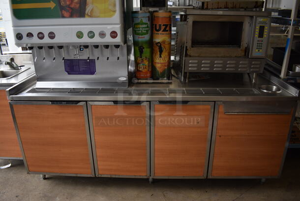 Duke Model SUB-60-84-LM Stainless Steel Commercial Soda Station w/ 4 Wood Pattern Doors. 84x38x36.5