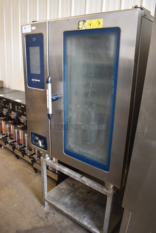 Alto Shaam Model CTP10-10E Stainless Steel Commercial Electric Powered Combitherm Convection Oven on Stainless Steel Equipment Stand. 35.5x38x69.5