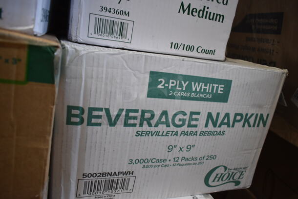 PALLET LOT of 21 BRAND NEW Boxes Including Choice Take Out Container, Tellus 433470 Bowls, 50012DWALLW Choice 12 oz. White Smooth Double Wall Paper Hot Cup - 500/Case, 760IC12G Choice 12 oz. Green Paper Frozen Yogurt / Food Cup - 1000/Case, 3 Box Choice 1.5 oz Portion Cups,  795PTOKFT1 Choice 4 5/8" x 3 1/2" x 2 1/2" Kraft Microwavable Folded Paper #1 Take-Out Container - 450/Case, 3 Box Medium Weight Cutlery Sets, 5002BNAPWH Choice 2-Ply White Beverage / Cocktail Napkin - 3000/Case, 394360M Noble Products Powdered Disposable Vinyl Gloves for Foodservice - 1000/Case, 395TO961 EcoChoice 9" x 6" x 3" Compostable Sugarcane / Bagasse 1 Compartment Take-Out Container - 200/Case, 274MOPBCKTYE Lavex 35 Qt. Yellow Mop Bucket & Side Press Wringer Combo. 21 Times Your Bid!  - Image 10 of 12