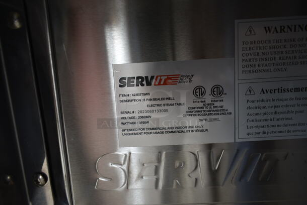 BRAND NEW SCRATCH AND DENT! 2023 ServIt 423EST5WS Stainless Steel Commercial Floor Style Electric Powered Steam Table w/ Cutting Board and Under Shelf. 208/240 Volts, 1 Phase. - Image 4 of 8
