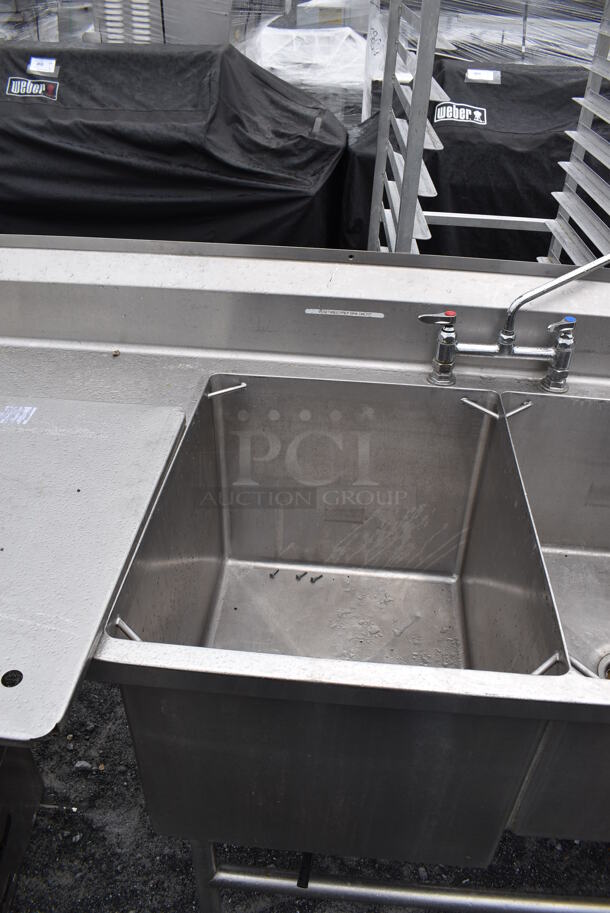 Stainless Steel Commercial 2 Bay Sink w/ Faucet and Handles. 96x30x42. Bays 20x24x18, 20x24x14 - Image 5 of 10