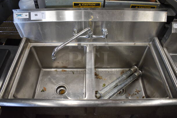 Stainless Steel 2 Bay Sink w/ Faucet and Handles. 2 Legs Need To Be Reattached. 41x22x45. Bays 17x17x12 - Image 2 of 5