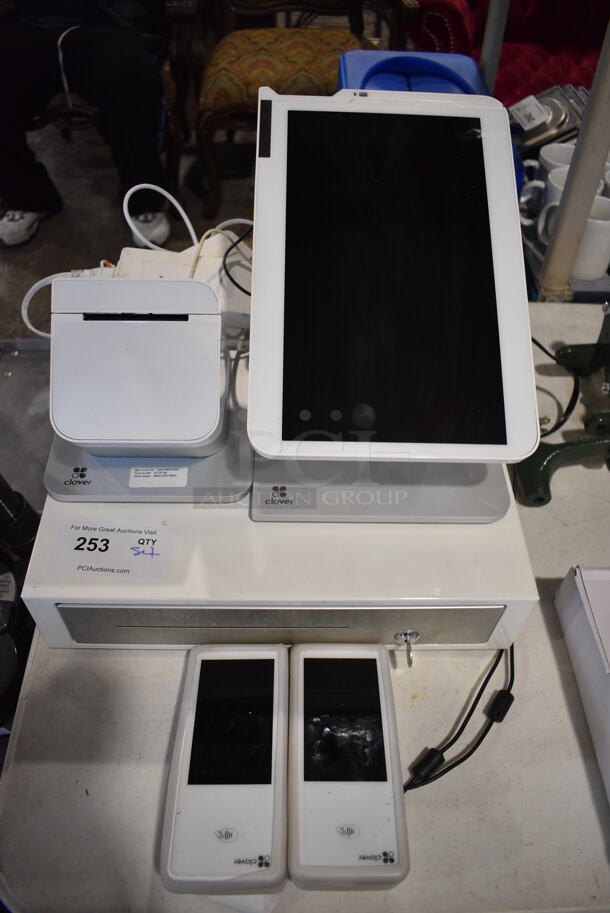 Clover Model C500 14" POS Monitor, Clover, Model P550 Receipt Printer, 2 Touch Pay Units and Metal Cash Register - Image 1 of 6