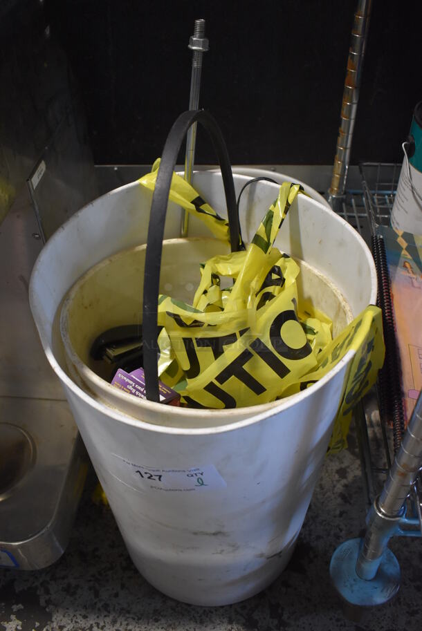 ALL ONE MONEY! Lot of Various Items Including Caution Tape in White Poly Bin