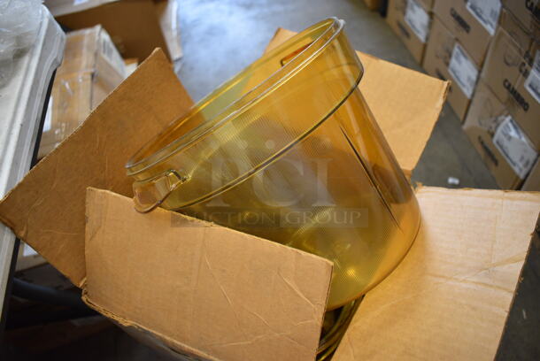 ALL ONE MONEY! Lot of 6 BRAND NEW IN BOX! Cambro Poly Amber Colored Cylindrical Steam Pans. 11x10x8 - Image 2 of 3