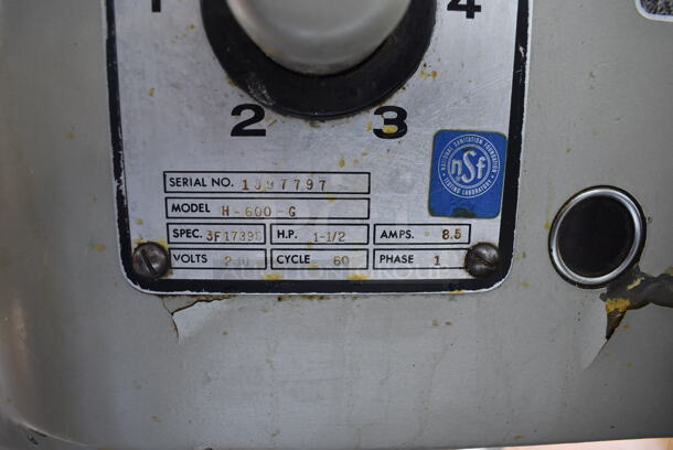 Hobart H-600-G Metal Commercial Floor Style 60 Quart Planetary Dough Mixer w/ Metal Mixing Bowl and Dough Hook. 230 Volts, 1 Phase. 28x42x56 - Image 3 of 7