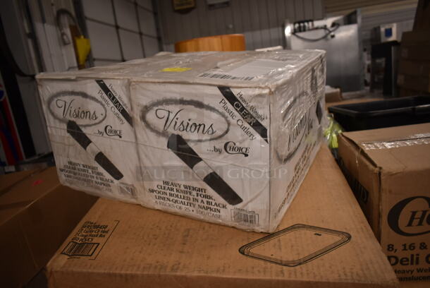 PALLET LOT of 36 BRAND NEW Boxes Including 395TO993 EcoChoice 9" x 9" x 3" Compostable Sugarcane / Bagasse 3 Compartment Takeout Container - 200/Case, 130IC10PCLW1M Choice 10 lb. Clear Wicketed Ice Bag with Ice Print - 1000/Case, 128HD12COMBO ChoiceHD Microwavable Translucent Deli Container, 7 Box Hollowick HD50-36 50 Hour "Smokeless" Clear Liquid Candle Fuel Cartridge - Not for Home Consumer Use - 48/Case, enMotion 59460A Dispenser, Acopa 553GD1535WS Wood Base for Acopa 3 and 5 Gallon Glass Beverage Dispensers,Jumbo Paper Straws, 2 Box 130PKROLLKFS Visions 17" x 17" Black Pre-Rolled Linen-Feel Napkin and Clear Heavy Weight Plastic Cutlery Set - 100/Case, Kraus KCU-273 Ceramic Sink. 36 Times Your Bid! - Image 11 of 12