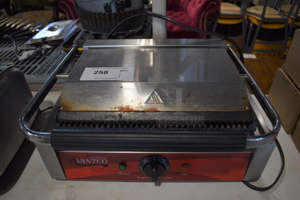 Avantco Stainless Steel Commercial Countertop Electric Powered Panini Press. 16x14x8. Tested and Working!