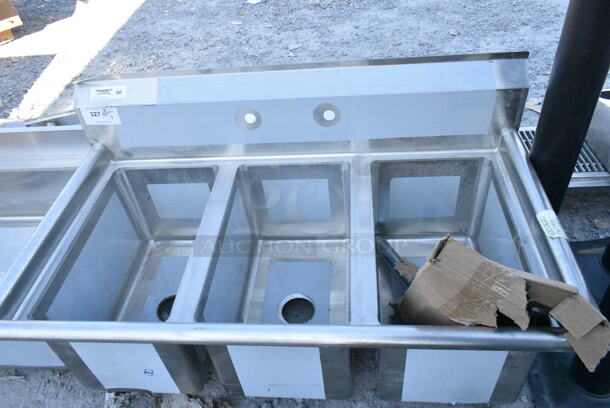 BRAND NEW SCRATCH AND DENT! Regency 600S31220 16-Gauge Stainless Steel Three Compartment Commercial Sink with Galvanized Steel Legs - 12" x 20" x 12" Bowls - Image 1 of 6