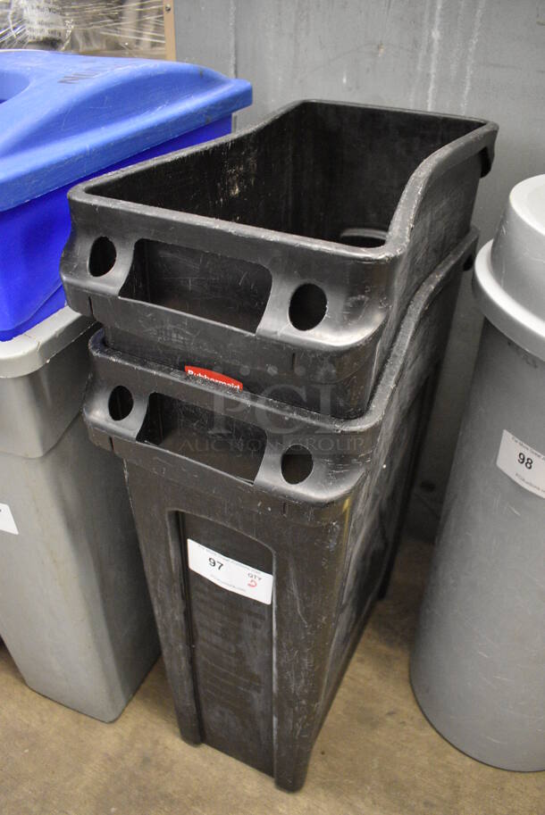 2 Rubbermaid Black Poly Slim Jim Trash Cans. 11x20x30. 2 Times Your Bid! - Image 2 of 3