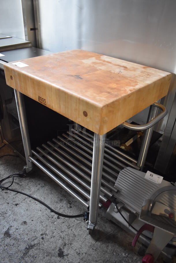 John Boos Butcher Block Table w/ Metal Dunnage Under Shelf on Commercial Casters. - Image 2 of 4
