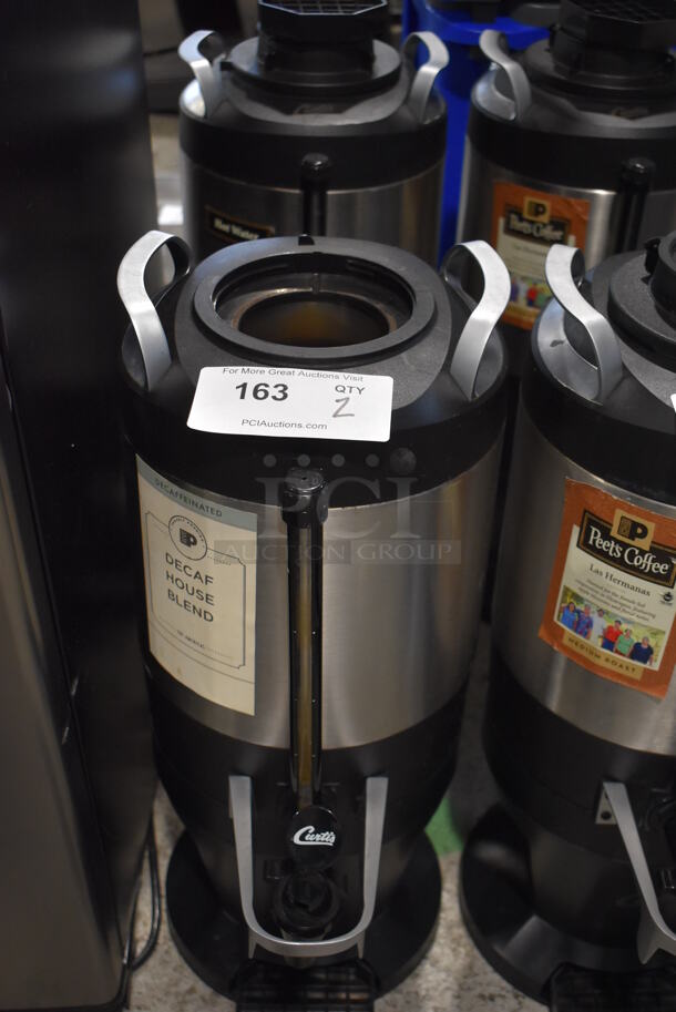 2 Curtis TXSG1501S600 Stainless Steel Coffee Urn Dispenser. Missing Lid. 9x14x23. 2 Times Your Bid!