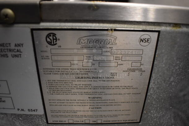Imperial IFS-75 Stainless Steel Commercial Floor Style Natural Gas Powered 75 Pound Capacity Deep Fat Fryer. 175,000 BTU. 20x36x42 - Image 8 of 10