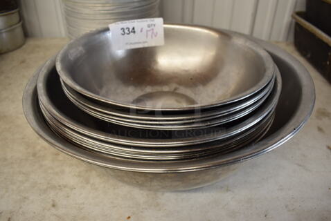 17 Various Metal Bowls. Includes 16.5x16.5x6, 13.5x13.5x5, 11.5x1.5x4.5. 17 Times Your Bid!