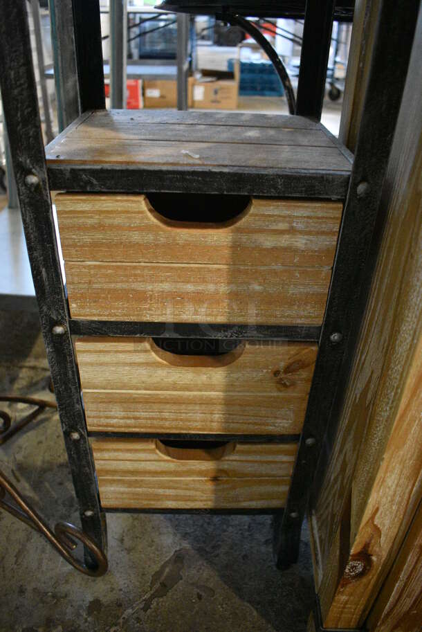 Wooden and Metal Shelf w/ 3 Drawers. 12x11x35 - Image 3 of 4