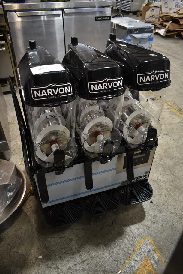 BRAND NEW SCRATCH AND DENT! Narvon NSSM3 Stainless Steel Commercial Countertop Triple 3 Gallon Pourover Granita / Slushy / Frozen Beverage Dispenser. 115 Volts, 1 Phase. Tested and Working! - Image 2 of 7