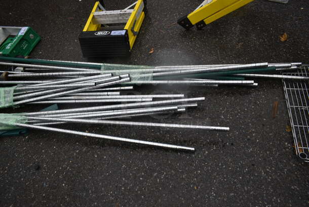 ALL ONE MONEY! Lot of Various 14 Wire Shelves and Chrome Finish Poles on Casters. - Image 5 of 5