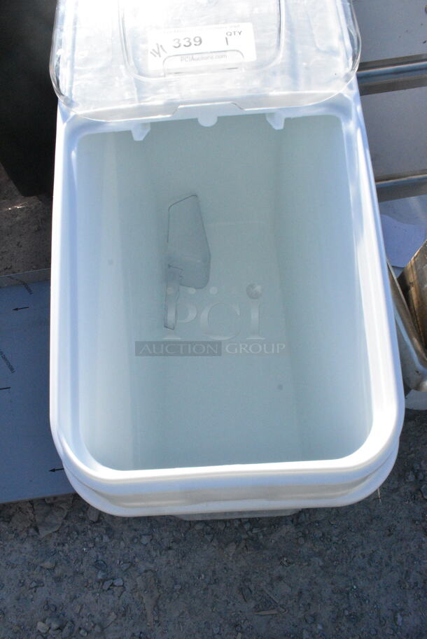 BRAND NEW SCRATCH AND DENT! White Poly Ingredient Bin on Commercial Casters.  - Image 4 of 4