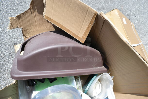 ALL ONE MONEY! Lot of BRAND NEW SCRATCH AND DENT! Items Including 76A5901110T020 American Standard 5901110T.020 Elongated Commercial Heavy-Duty Toilet Seat with EverClean and Stainless Steel Check Hinges, 999RP10CL Choice Crystal 10" Clear Plastic Plate - 20/Pack, Poly Bins. - Image 6 of 10