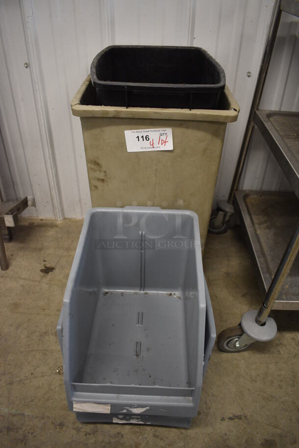 ALL ONE MONEY! Lot of 4 Poly Item; 2 Trash Cans and 2 Bins. Includes 12x16x22