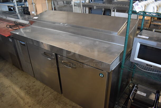 2016 Hoshizaki HPR72A Stainless Steel Commercial Pizza Prep Table on Commercial Casters. 115 Volts, 1 Phase. 72x33x47. Tested and Powers On But Does Not Get Cold