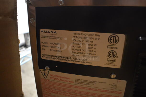 BRAND NEW IN BOX! 2022 Amana HDC18SD2 Stainless Steel Commercial Countertop Heavy Duty Microwave Oven with Solid Door. 208/240 Volts, 1 Phase. 17x21x14. Tested and Working! - Image 6 of 8