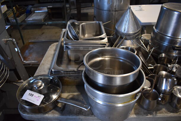 ALL ONE MONEY! Tabletop Lot of Various Metal Items Including Cylindrical Drop In Bins and Drop In Bins - Image 2 of 5