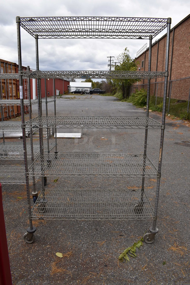 Chrome Finish 5 Tier Wire Shelving Unit on Commercial Casters. BUYER MUST DISMANTLE. PCI CANNOT DISMANTLE FOR SHIPPING. PLEASE CONSIDER FREIGHT CHARGES. 48x24x80 - Image 1 of 4