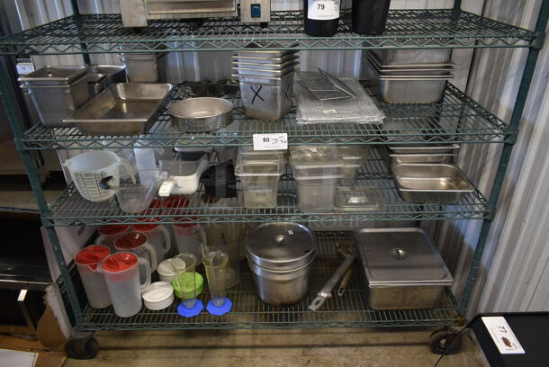 ALL ONE MONEY! Lot of 3 Tiers of Various Items Including Stainless Steel Drop In Bins, Poly Pitchers and Ice Scoops - Image 1 of 4