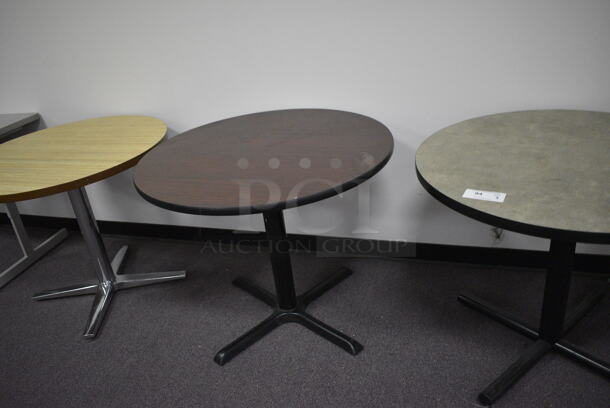 3 Round Tables in Tan, Dark Brown and Gray. 3 Times Your Bid! (Main Building 
