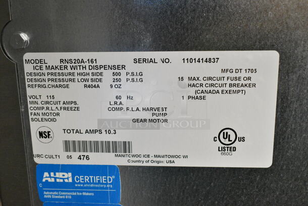 2017 Manitowoc RNS20A-161 Stainless Steel Commercial Countertop Ice Nugget Maker and Water Dispenser. 115 Volts, 1 Phase.  - Image 5 of 5