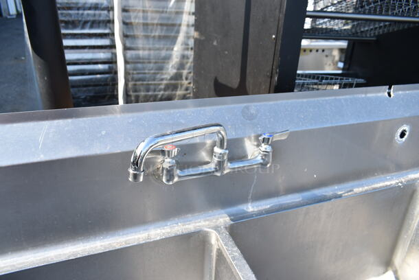 Stainless Steel 3 Bay Sink w/ 2 Faucet and 2 Sets of Handles.  - Image 3 of 9