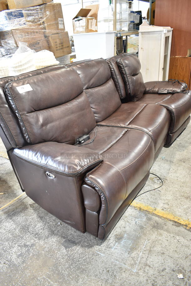 Brown Leather Style 3 Section Couch.  - Image 3 of 10