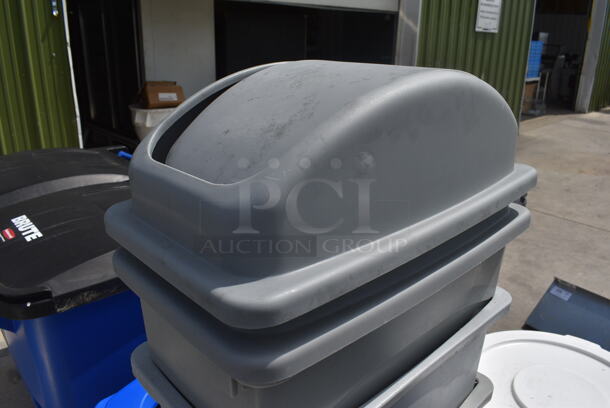 5 Poly Slim Jim Trash Cans w/ 3 Lids. 11x20x30. 5 Times Your Bid! - Image 3 of 4