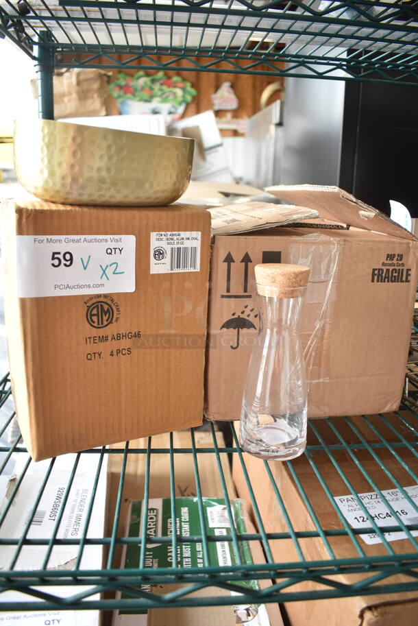 2 BRAND NEW SCRATCH AND DENT! Boxes; Box of 4 American Metalcraft ABHG46 25 oz. Gold Hammered Aluminum Oval Serving Bowl and Box of Bormioli Ypsilon Carafe. 2 Times Your Bid!  - Image 2 of 7