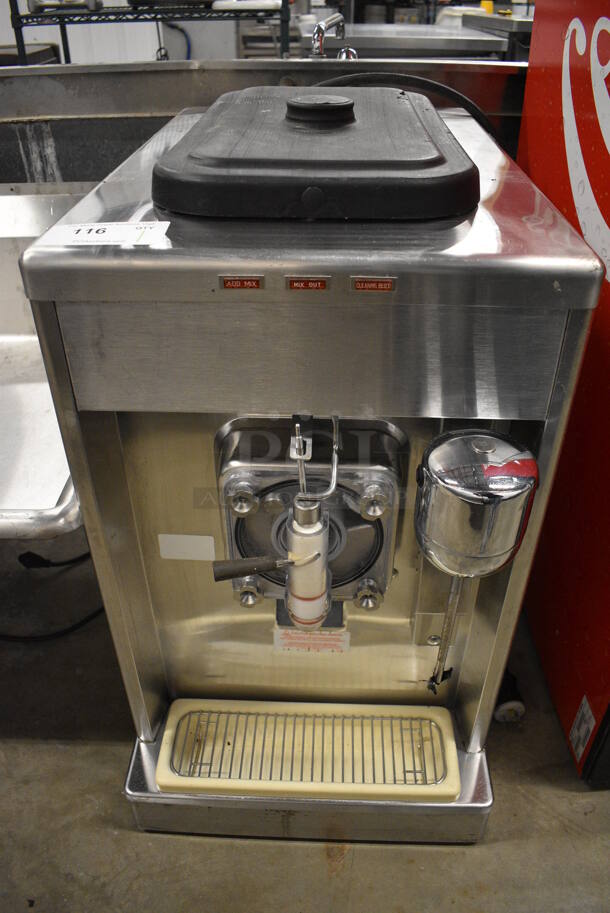 2010 Taylor Model 340D-27 Stainless Steel Commercial Countertop Single Flavor Frozen Beverage Machine w/ Drink Mixer Attachment. 208-230 Volts, 1 Phase. 18x30x34