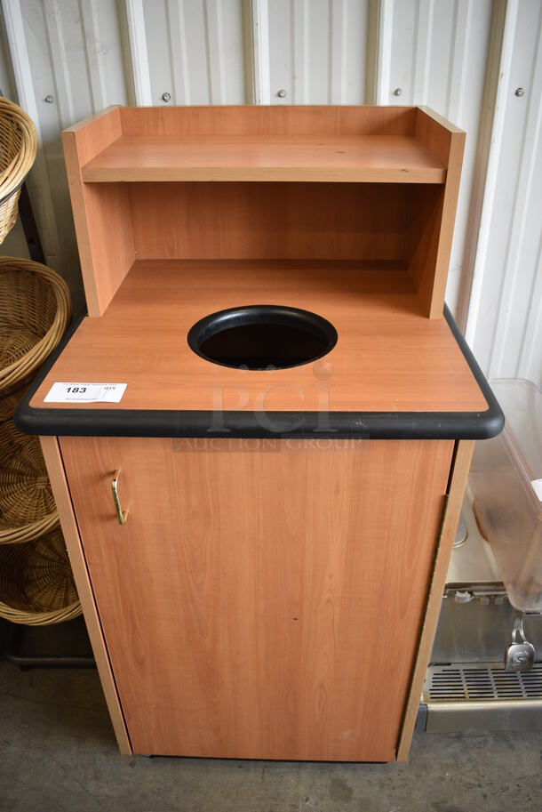 Wood Pattern Trash Can Shell w/ Trash Deposit Hole, Tray Return, Door and Trash Can. 25.5x25.5x48