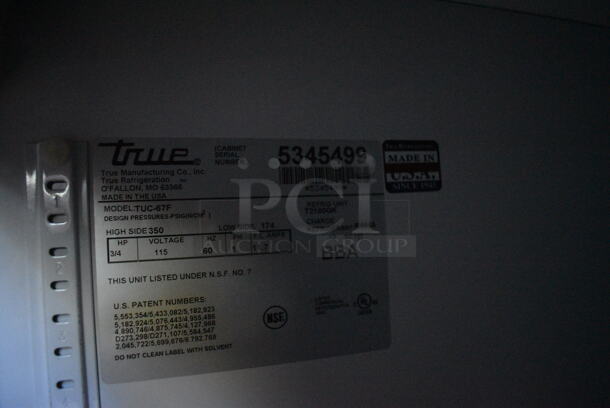 2011 True TUC-67F Stainless Steel Commercial 2 Door Undercounter Freezer on Commercial Casters. 115 Volts, 1 Phase. 67x33x35.5. Tested and Working! - Image 4 of 6