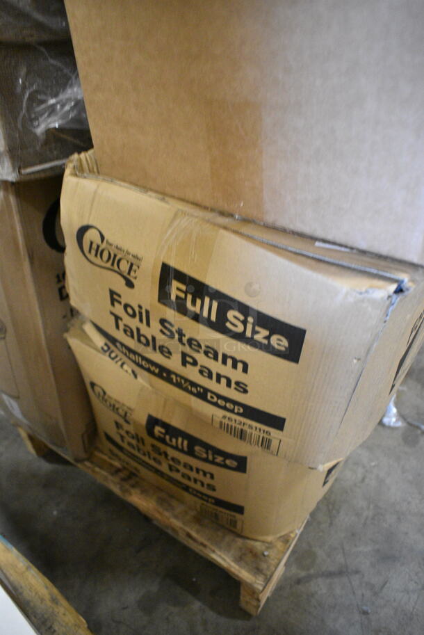 PALLET LOT of 30 BRAND NEW Boxes Including 2 Box 5001BNAP Choice White Beverage Cocktail Napkin 4000/case, 500MFTN Lavex Natural Brown Kraft M-Fold (Multifold) Towel - 4000/Case, 2 Bundle 245CB12 WHITE Choice 12" x 12" x 2" White Customizable Corrugated Plain Pizza Box - 50/Bundle, 795KFTL4PE Choice 4 oz. Round PET Take-Out Lid - 1000/Case, Choice Black 2 oz Portion Cups, 2 Box 612FS1116 Choice Full Size Foil Steam Table Pan Shallow 1 11/16" Depth - 50/Case, Choice Food Containers, 50012W Choice 12 oz. White Poly Paper Hot Cup - 1000/Case, Dart 60HT1 White Foam Hinged Lid Container 6" x 6" x 3" - 500/Case, CH24DEF 24 oz. Tamper-Resistant, Tamper-Evident Hinged Container, 831741 Cinnamon Buns Clam clear pet hinged containers. 30 Times Your Bid! - Image 8 of 12
