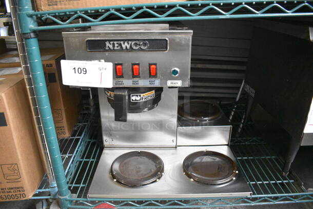 Newco Stainless Steel Commercial Countertop 3 Burner Coffee Machine w/ Poly Brew Basket. 16.5x18x17