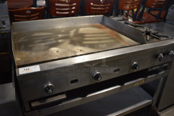 Jade Range Stainless Steel Commercial Countertop Natural Gas Powered Flat Top Griddle, 2 Burner Right Side Range on Commercial Equipment Stand w/ Commercial Casters. 48x31x39 - Image 3 of 7