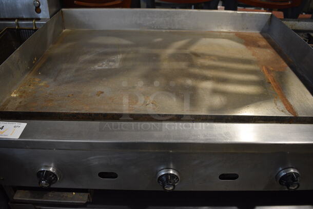 Jade Range Stainless Steel Commercial Countertop Natural Gas Powered Flat Top Griddle, 2 Burner Right Side Range on Commercial Equipment Stand w/ Commercial Casters. 48x31x39 - Image 4 of 7
